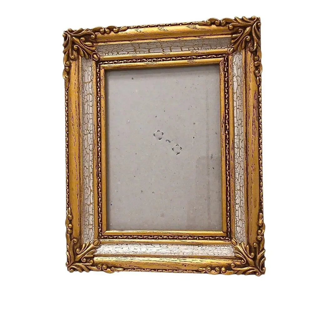 Ornate Mediterranean Wood Glass 9.5x7.5 Picture Frame Carved Gold Beige Italian‎
